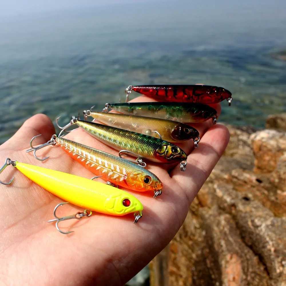AOCLU Topwater Wobbler 60mm 105mm Pencil Walk The Dog Hard Bait Popper Stick Fishing Lure Bass Fresh Salt Water 10# VMC Hooks Z250411