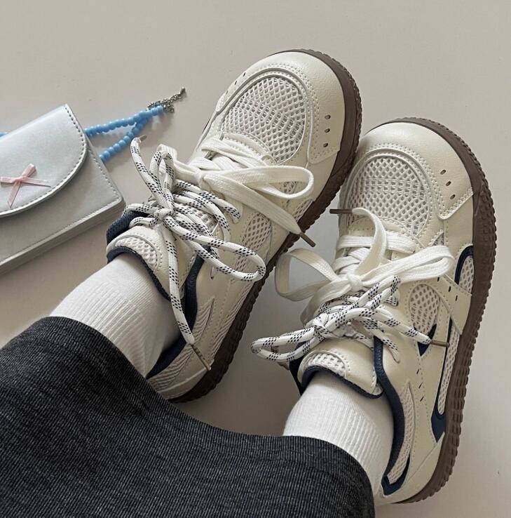 Pink double net German training board shoes for women ugly and cute spring and summer new style chic niche Korean version low top versatile sports whi