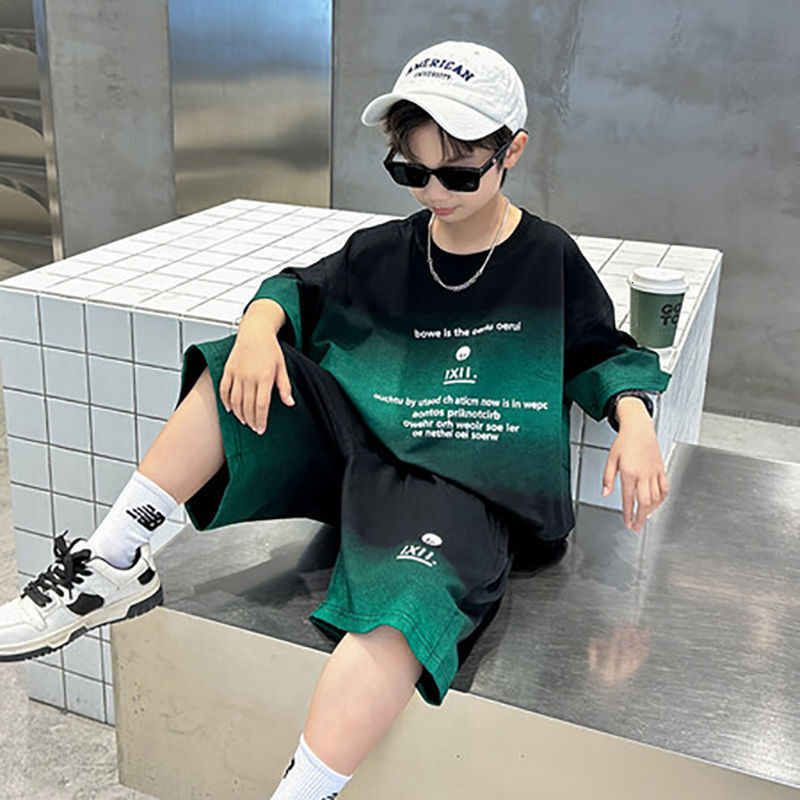 Ddmyshoesvip Children S Short Sleeved New Mid Size Two Piece Set Boys Summer Clothing Children S Sportswear Trend