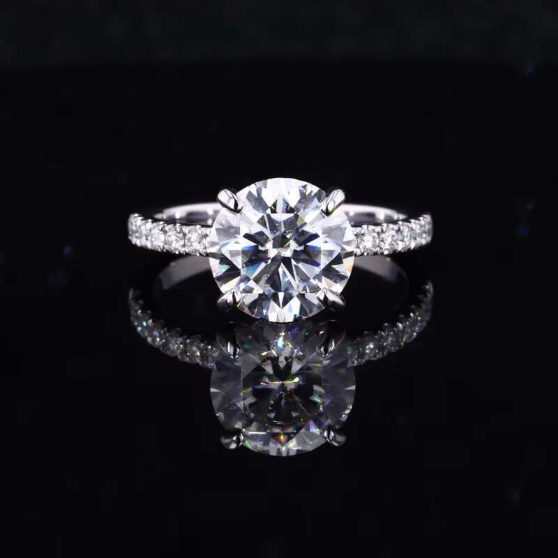 Starsgem White Gold 14k Gold 9.0mm 3cts Round H A Cut White Moissanite Ring for Engagement