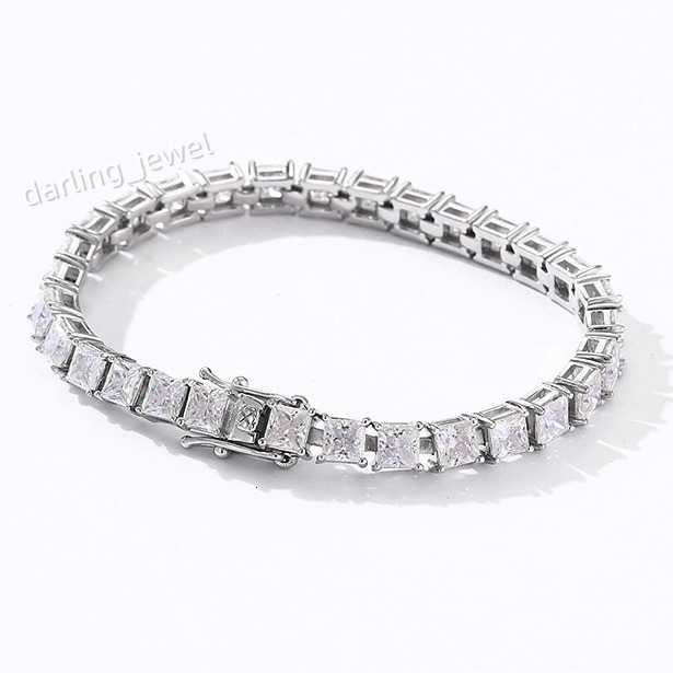 Waterproof Tarnish-Free Jewelry 925 Sterling Silver Custom 18K Gold Plated 4mm Square Moissanite Princess Bracelet for Women