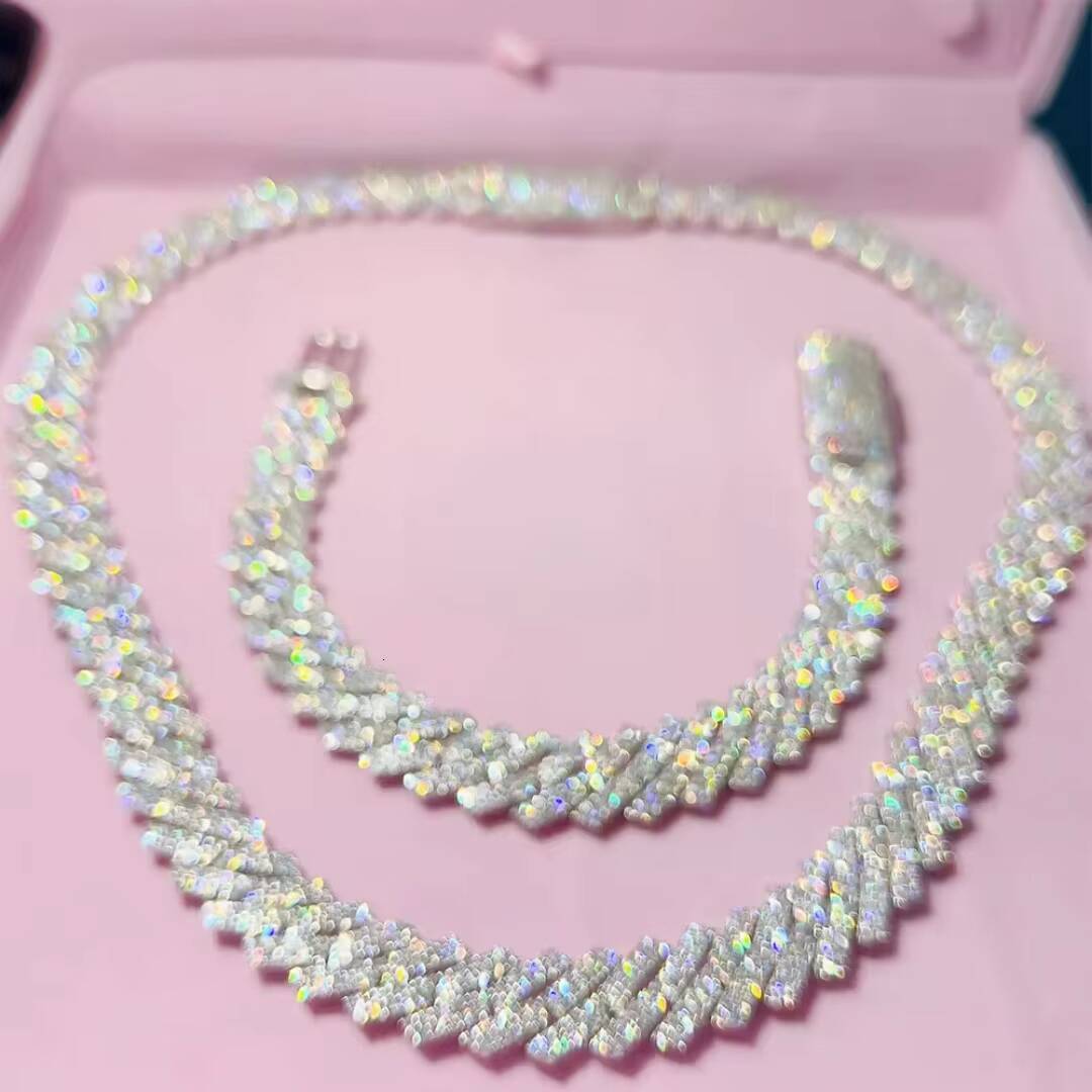 Hot Sale Dropshipping 13mm 2rows Vvs Moissnaite Iced Out Hip Hop Jewelry Moissanite Cuban Chain