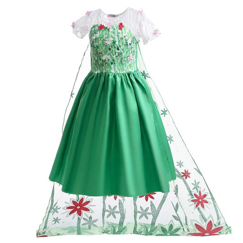 Disney Elsa Green Childrens Dress Girl Princess Dress Childrens Long Dress Flower Lace Ball Dress SummerXJ250411