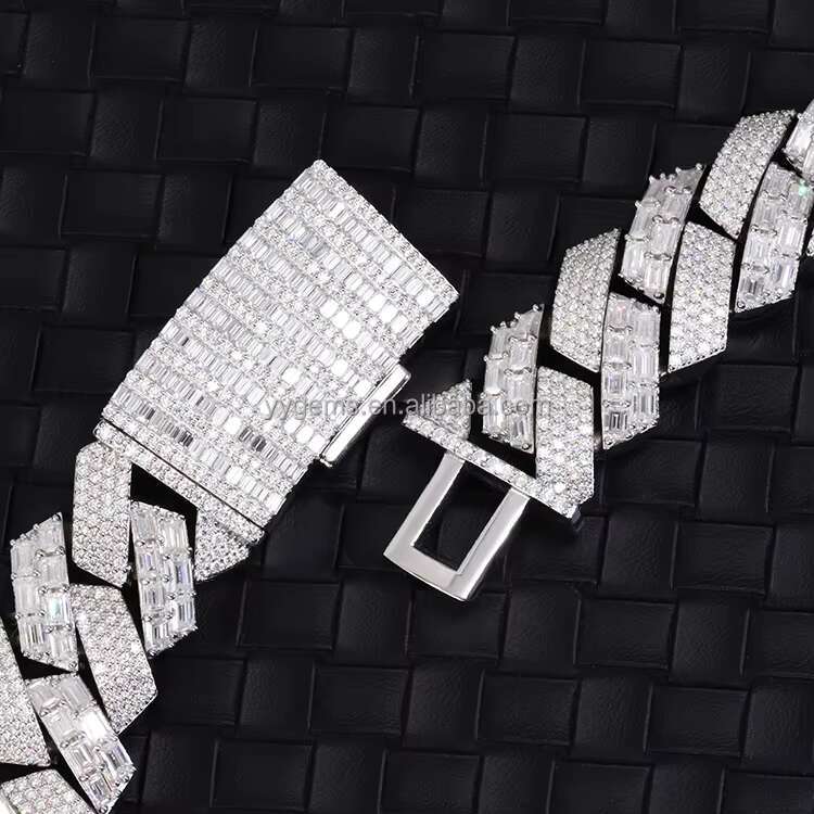 Customized Luxury 22mm Width Mens Link S925 Silver with Iced Out Vvs Moissanite White Gold Plated baguette Cuban Chain