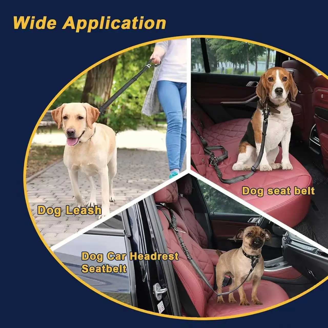 Dog seat belt for cars 3-in-1 extendable restraint dog car belt adjustable seat dog safety belt heavy-duty Du Y250412