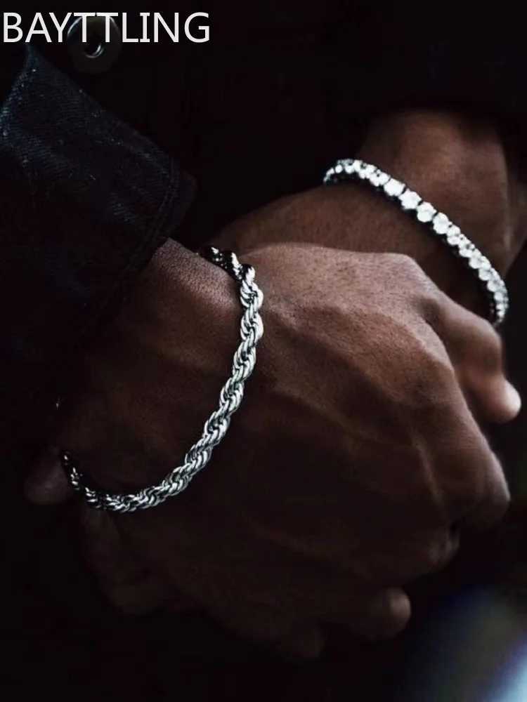 Men Hip-Hop Rock 925 sterling silver Twist Chain Bracelet For Women Simple Silver Gold Bracelet Fashion Jewelry Accessories GiftC250411