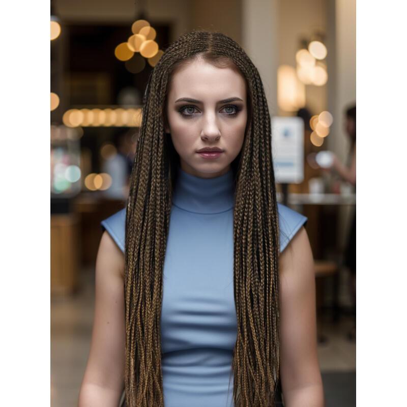 30 inch for Women Full Box KnotlessBraided Wigs Lightweight Braids Synthetic Lace Front Wig Black plus light brown Hand Braided