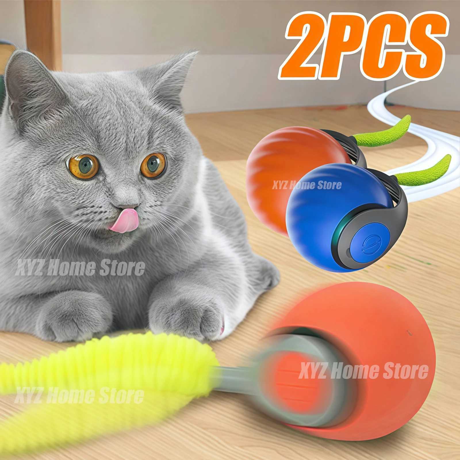 Interactive cat toy ball with automatic rolling smart ball equipped with an artificial tail and USB charging electric pet toy used for teasing and tra