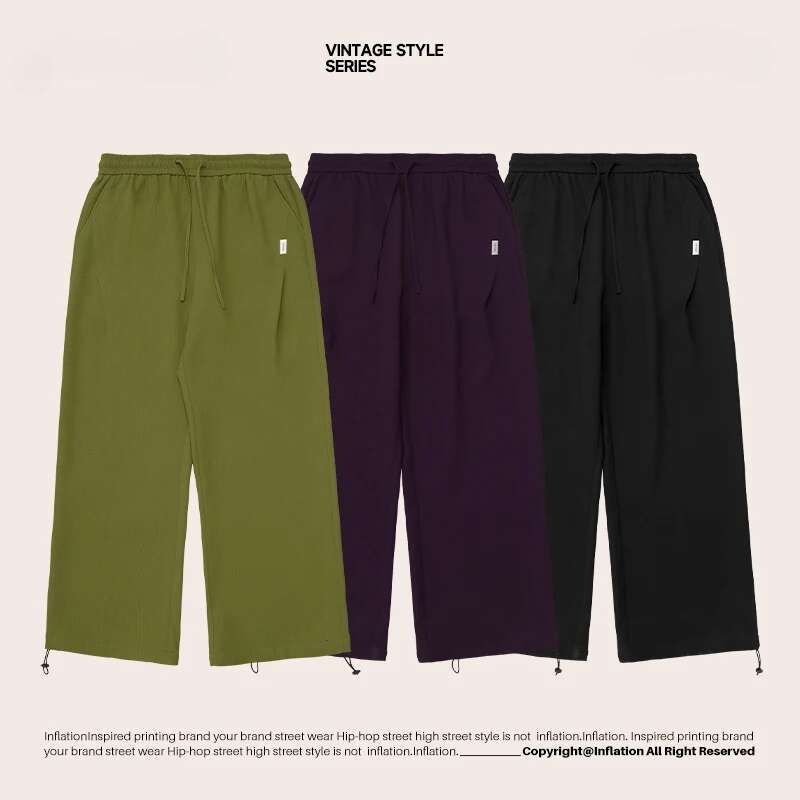 Vintage Waffle Wide Leg Pants Men Casual Sweatpant Sportswear Unisex Plus Size Track Pant