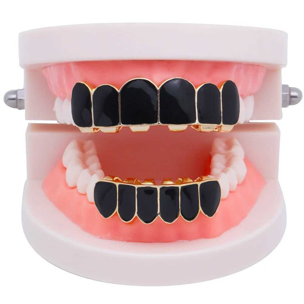 Black Color Gold Teen Grizz Top Bootom Dental Mouth Caps Role Playing Party Rap Singer Hip Hop Jewelry TG087 W250412