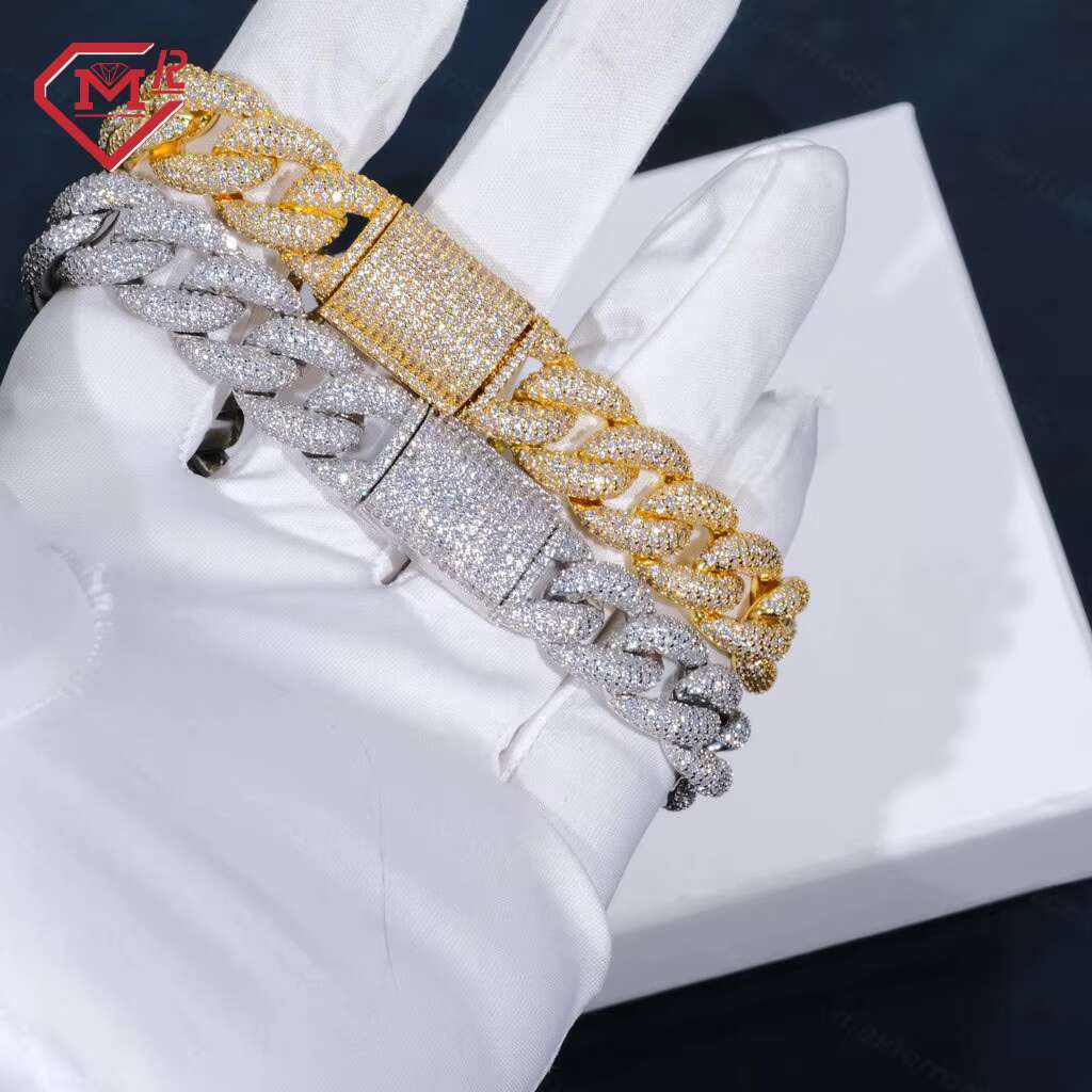 15mm Cuban Link Bracelet 5 Rows Iced Vvs Miami Mens Bracelet 925 Sterling Silver Moissanite Bracelets