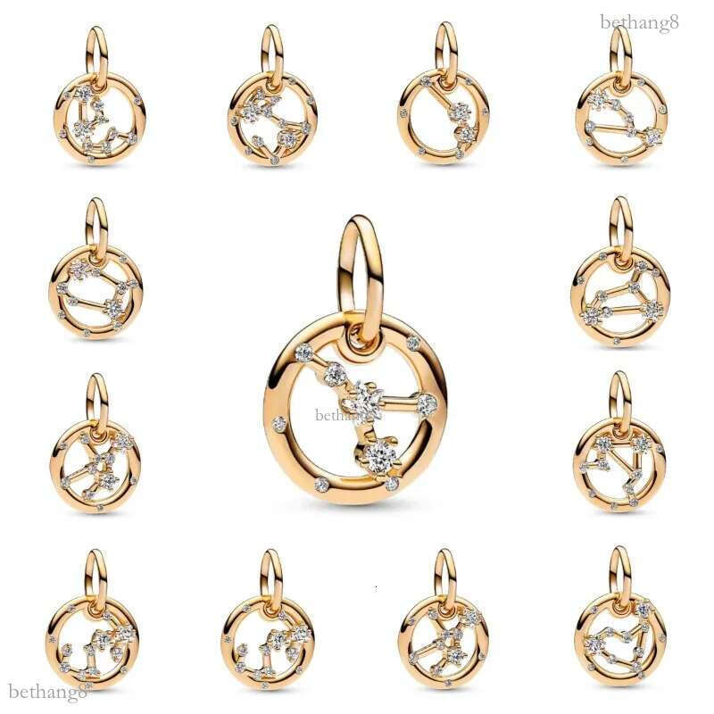 S925 Sterling Silver Luxury Designer 12 Zodiac Leo Libra Pisces Taurus Virgo Loose Beads Charms Women Fits 3mm Snake Chain Bracelets DIY Making Jewelr