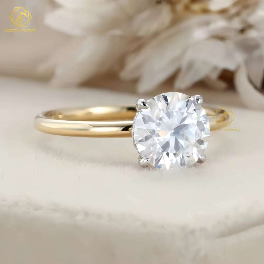 Designer ring Round Cut 1/1.5/2 Moissanite Engagement Solitaire Ring Simple Two Tone 18k Rose Gold Wedding Jewelry