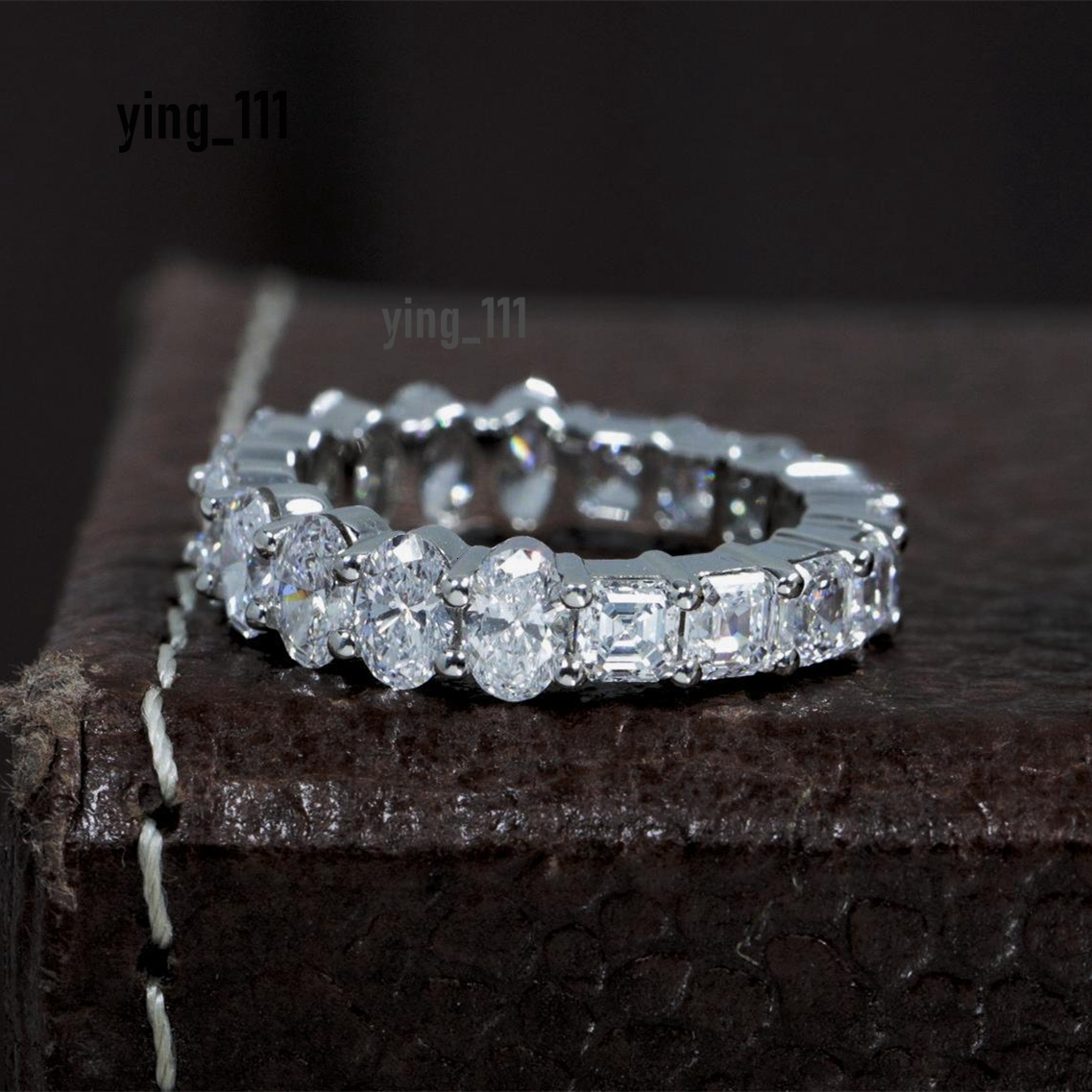 Jewelry 18K White Gold Lab Diamond Ring Oval 4.5*3.2mm Asscher 3.0mm Gold Eternity Full Band Wedding Anniversary Women Ring