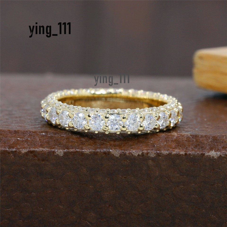 Jewelry 14K Yellow Gold Round Diamond Full Pave Eternity Band HPHT Diamond Band14K Yellow Matching Band Conflict Free HPHT Diamond Ring