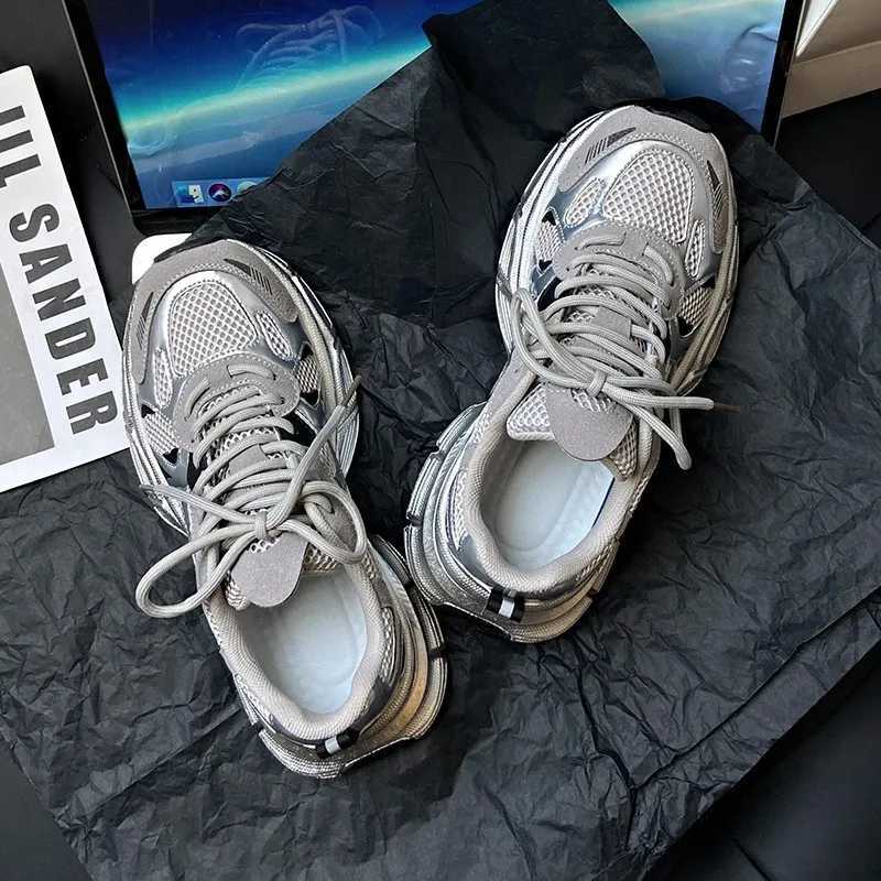 2024 new fashion casual sports wens shoes mesh surface breathable retro do old dirty shoes thick soles increase daddy shoes Z250411