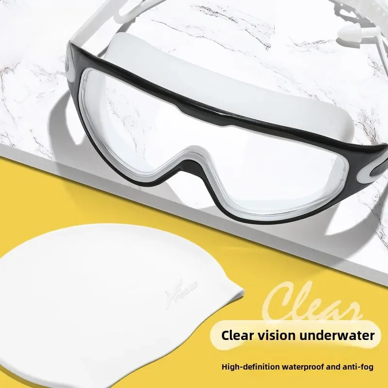Swimming goggles for adult men and women high-definition waterproof anti fog electroplated swimming goggles swimming cap set 250411