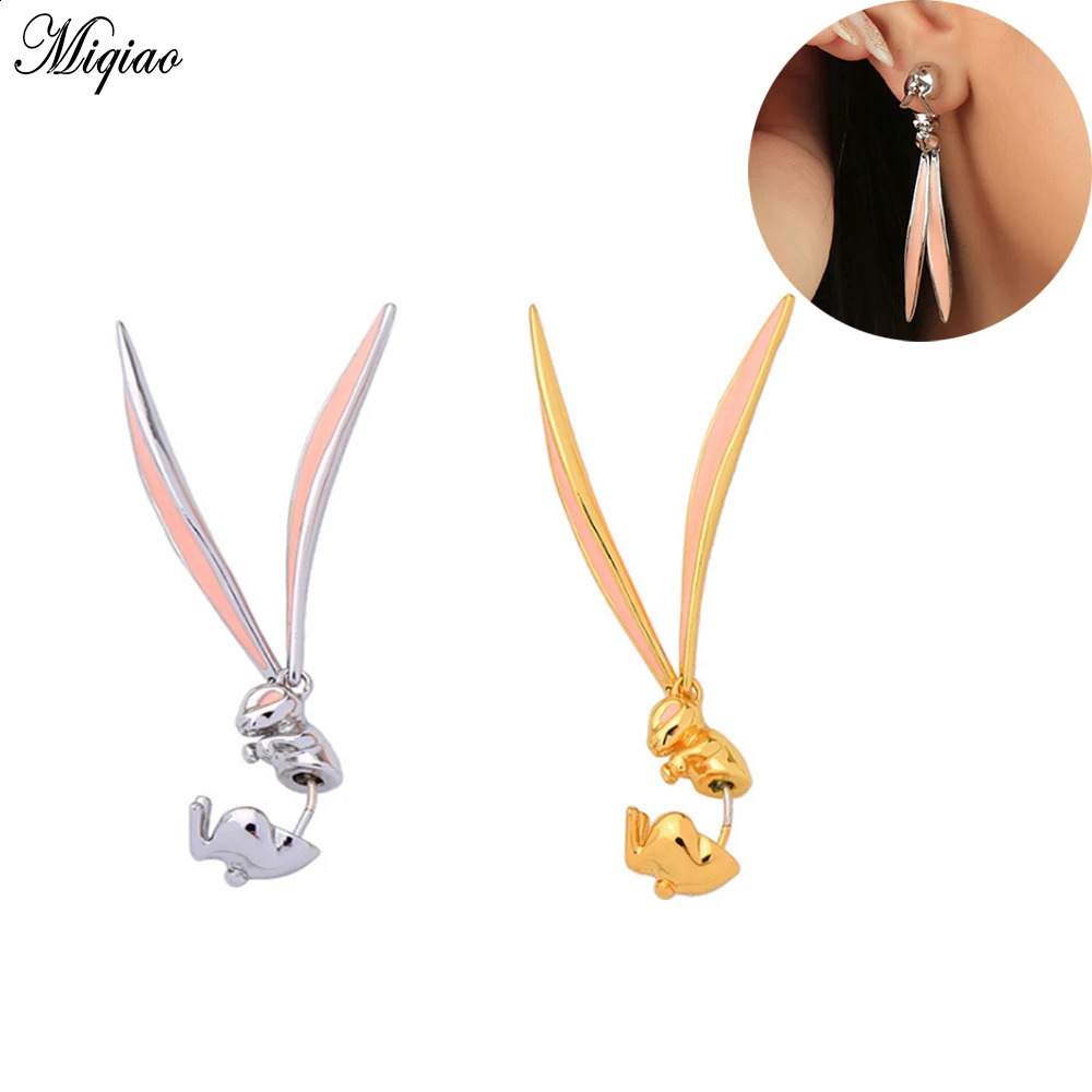 Miqiao 2PCS Fashion Explosion Style Stainless Steel Cute Rabbit Girl Heart shaped Stud Earrings Perforated Jewelry 250409