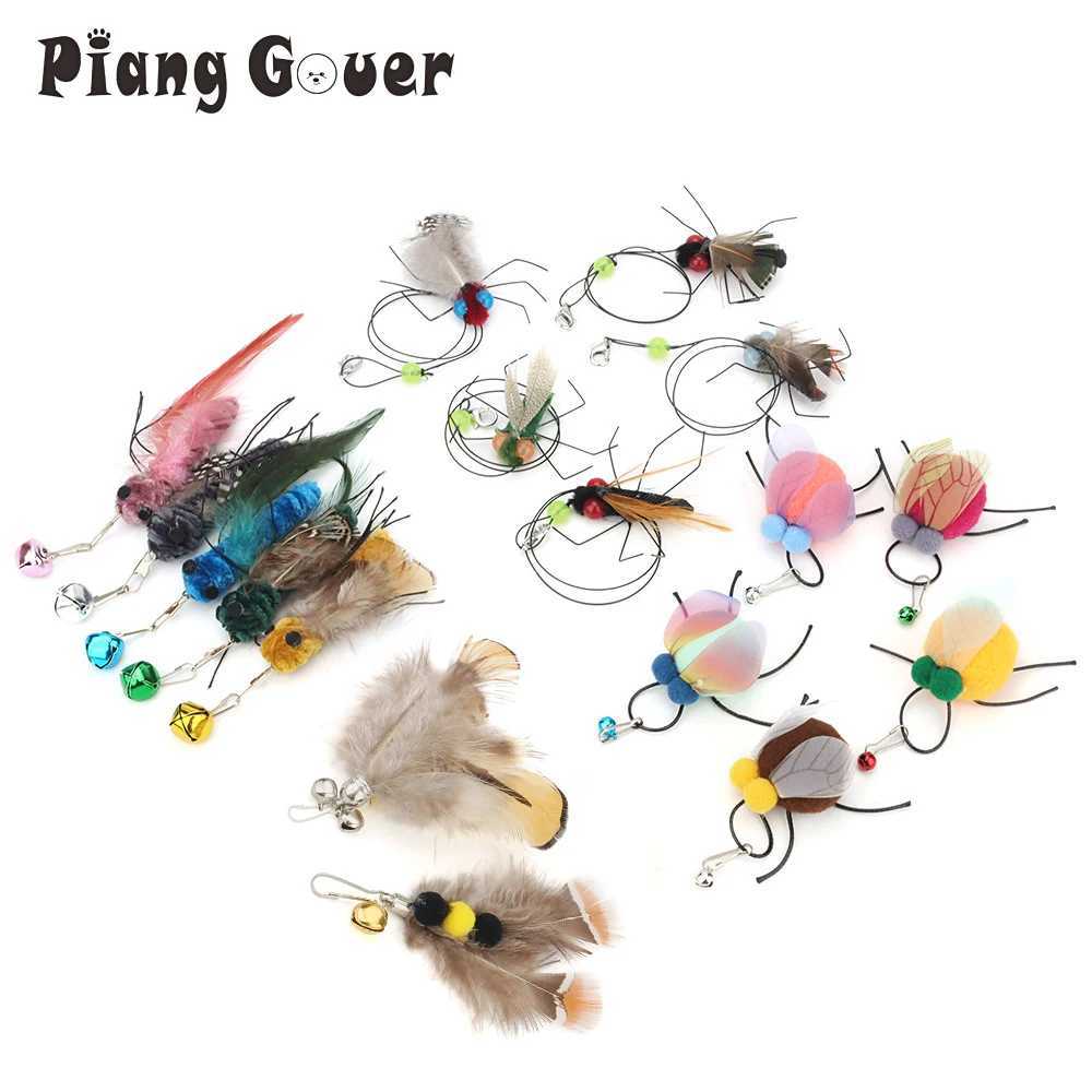 5 small replacement head flying insect cat toy accessories fun teasing stick interactive stick feather insect pet toy Y250412