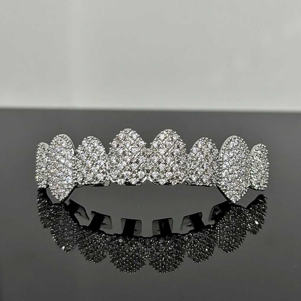 YONGX Hip Hop Ice CZ Stone Teeth Hat Womens Stand Punk 8/8 Shining Zirconia Stone Teeth Grill Jewelry Role Playing Fans W250412