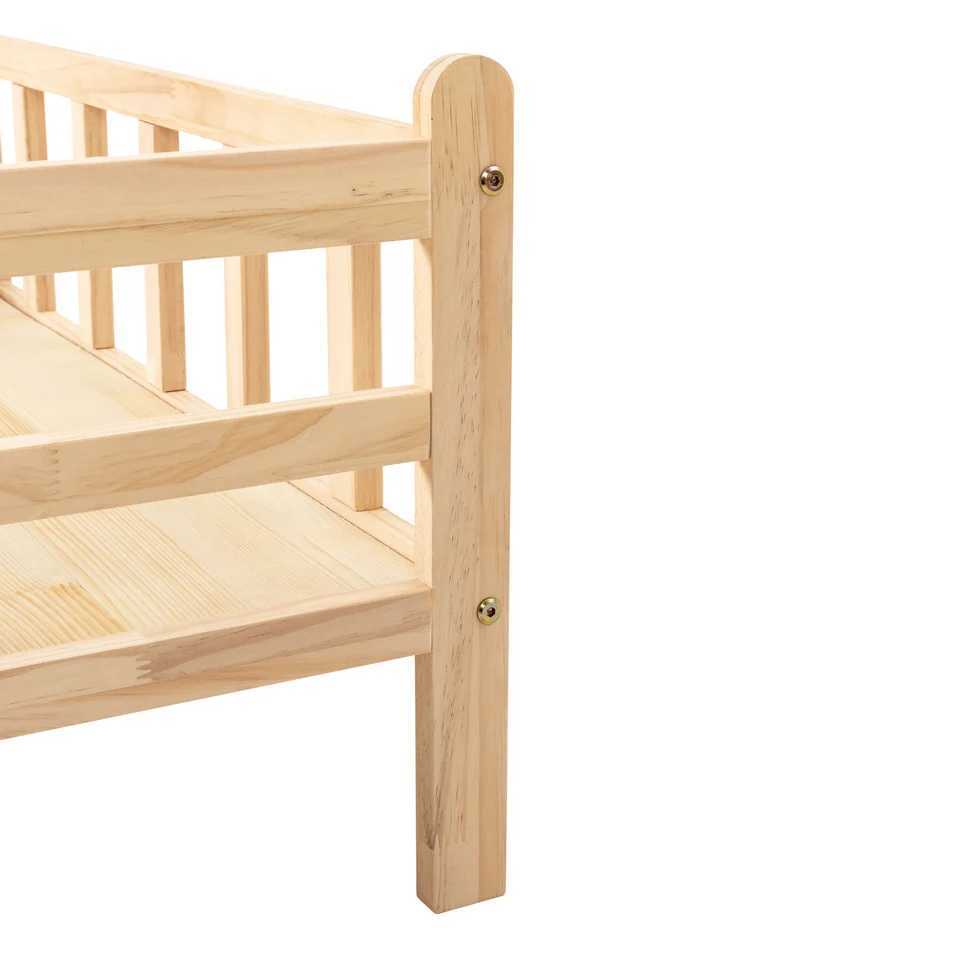 Solid wood pet bed wooden dog and cat bed frame pet furniture W/staircase+anti slip pad circular corners and edges X250412