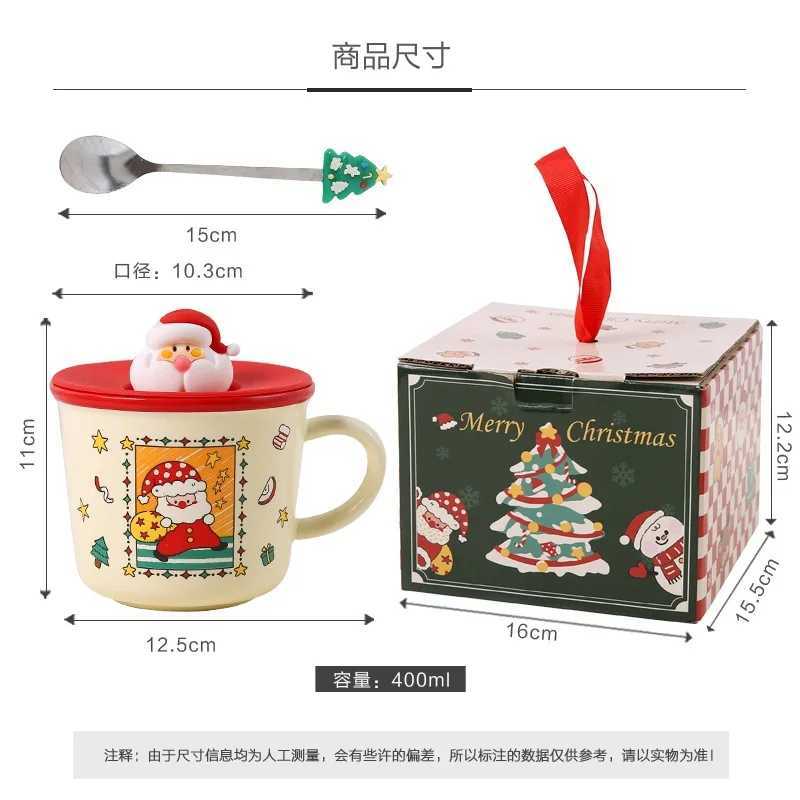 Christmas Festive Christmas Themed Ceramic Coffee Mug with Lid Spoon Holiday Gift Box Cartoon Design New Year Souvenir Y251112