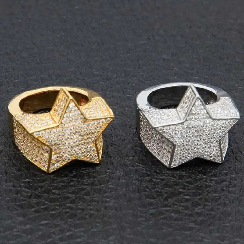 Milangirls new hip-hop rock five-star ring for mens luxury gold silver rhinestone zircon pentagonal ring for womens wedding partyXJ250412