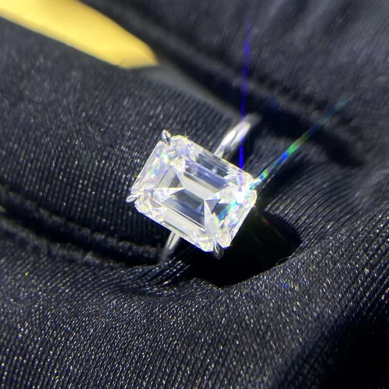 Luxury Bridal Wedding Ring Set 10K Real White Gold 3CT Emerald Moissanite Diamond Engagement Moissanite Ring
