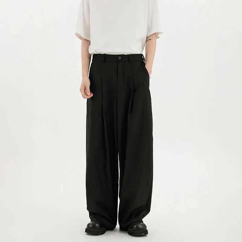 Grey suit pants mens oversized fashionable black dress pants mens Korean loose wide leg pants mens office formal mens M-3XL W250411