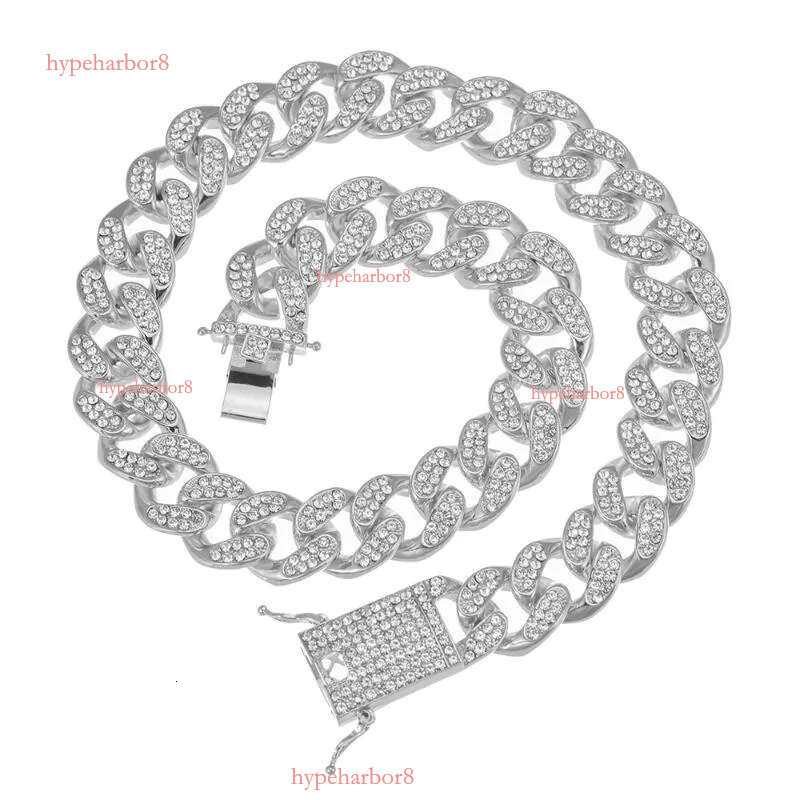 Chains 20mm Miami Prong Cuban Chain k Sier Color Necklaces 2 Row Full Iced Out Rhies Bracelet Set For Mens Hip Hop