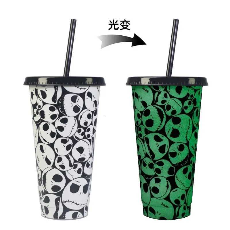 Christmas 710ml Plastic Straw Cup Halloween Christmas Color Changing Cup with Lid Plastic Cold Bucket Party Drink Cup Iced Drinks Mug Y251112