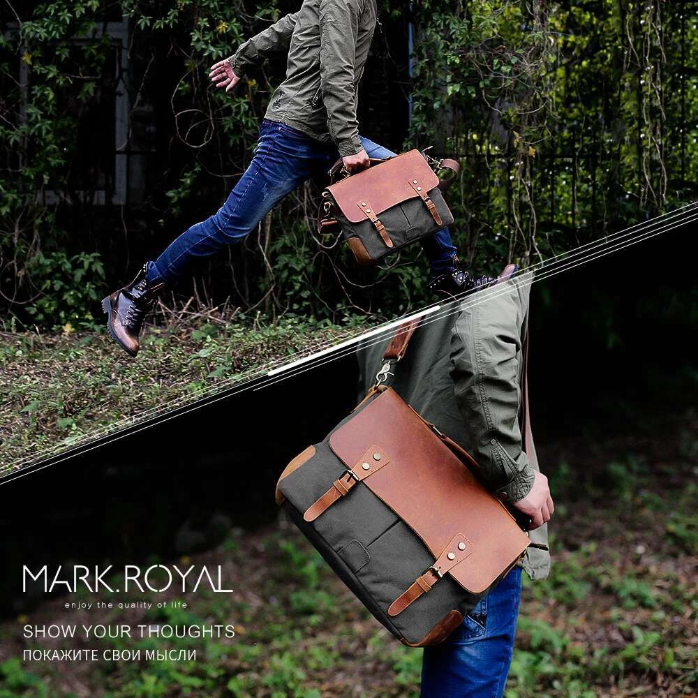 MARKROYAL Vintage Crazy Horse Leather Canvas Messenger Bags Laptop Briefcase Crossbody Satchel Bag Dropshipping