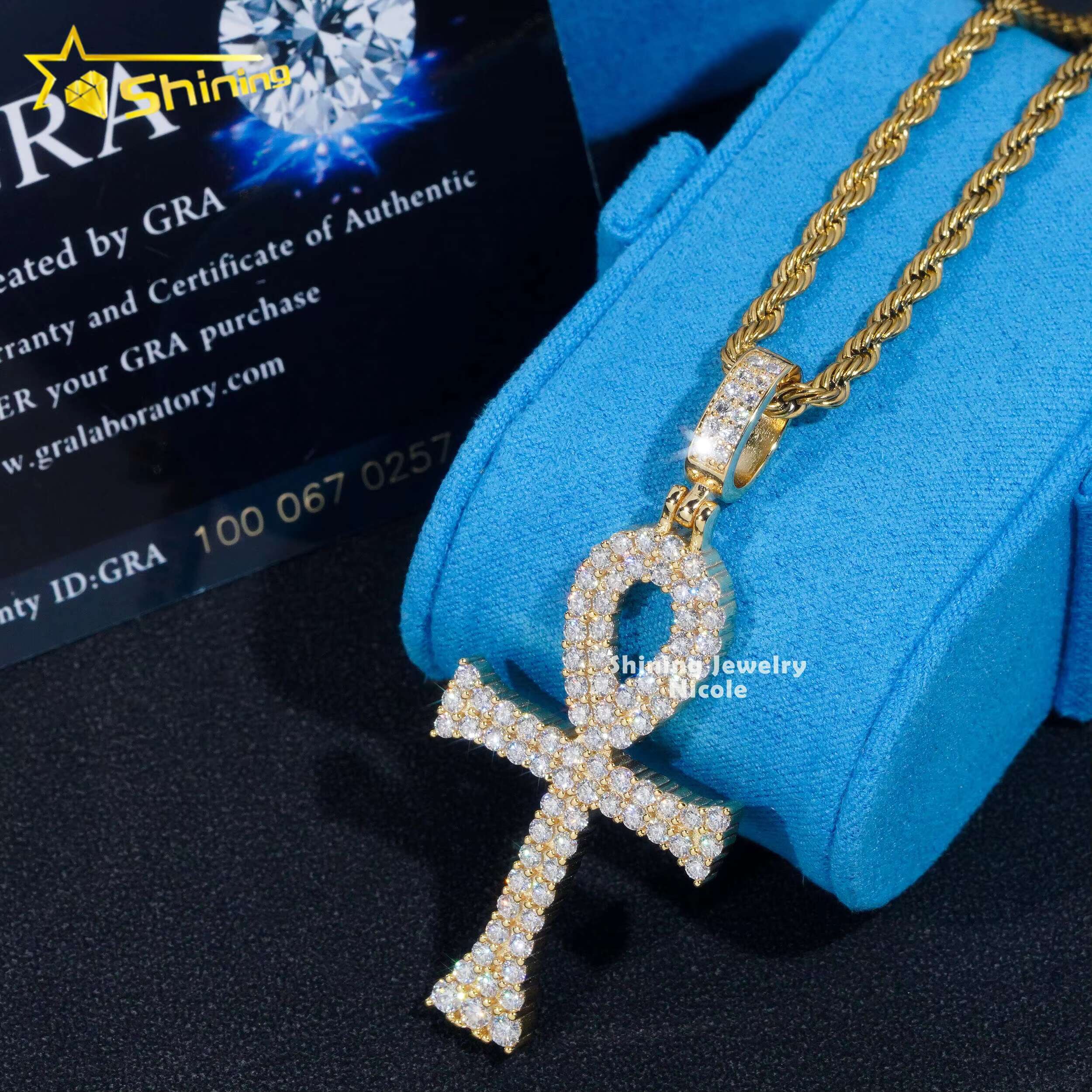 Shining Jewelry 925 Sterling Silver Hip Hop Allah Cross Mens Moissanite Diamond Pendant for Necklace
