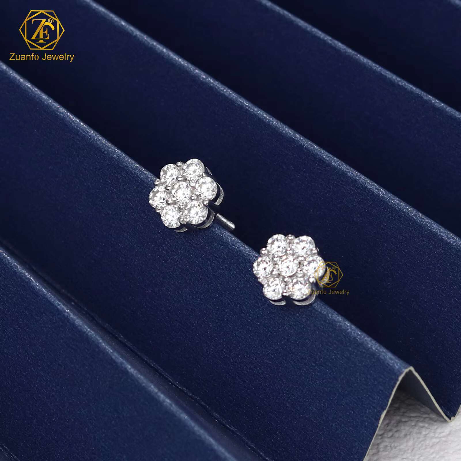 Wholesale Price Hip Hop Jewelry 8MM Flower Cluster Earrings VVS Moissanite Diamond 925 Sterling Silver Gold Plated Stud Earrings
