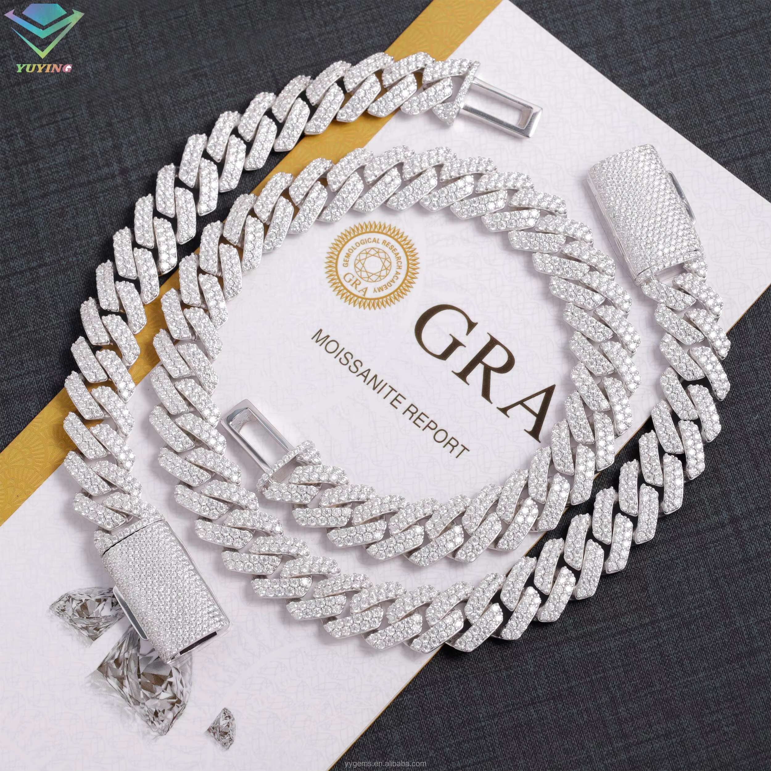 Wholesale Hip Hop Jewelry 8mm 10mm 12mm VVS Diamond Necklace Dropshipping Silver Iced Out Cuban Link Moissanite Chain