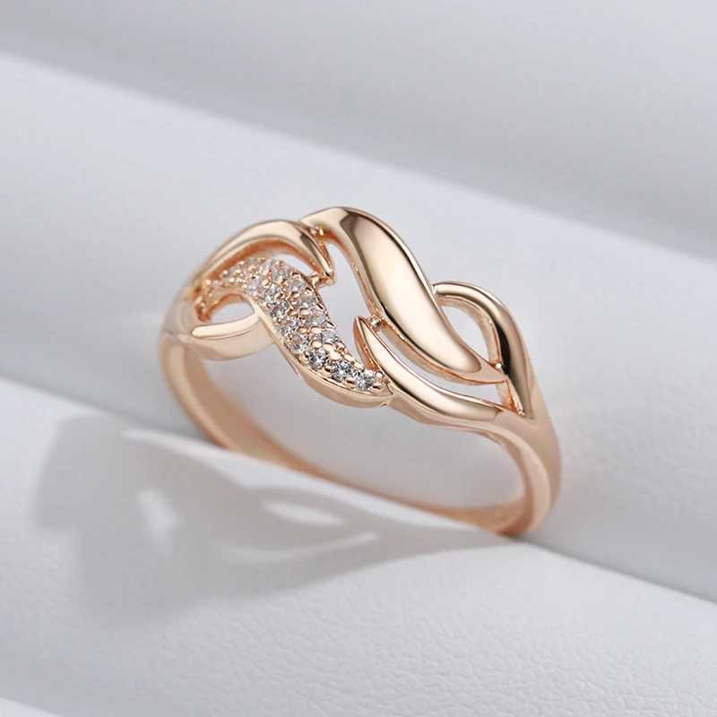 Kinel Luxury 585 Rose Gold Colored Geometric Ring for Women Shining Natural Zircon Decoration Ethnic Bridal Wedding Jewelry GiftsXJ250412