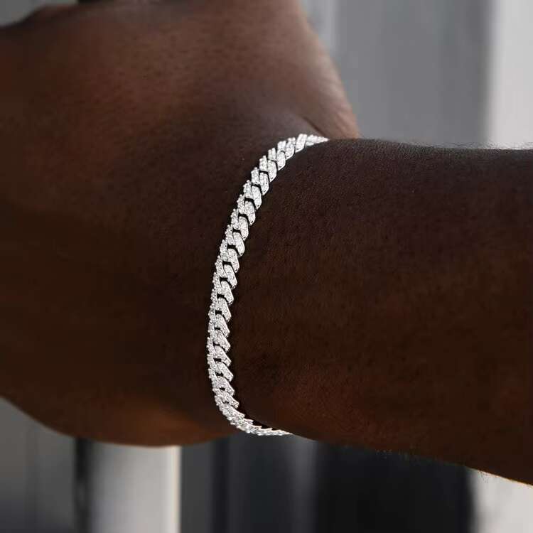 6mm White Gold 925 Sterling Silver VVS Moissanite Diamond Cuban Link Chain Bracelet Iced Out Mossanite Jewelry for Men Women