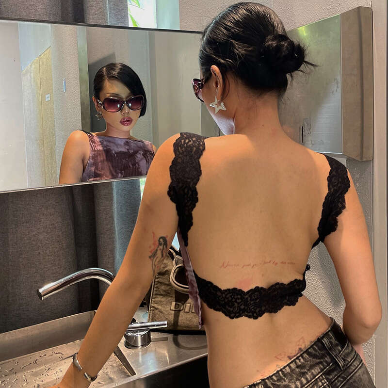 Women's Wear Summer New Women's Fashion Trend Sleeveless Patchwork Backless Printed Lace Short Top