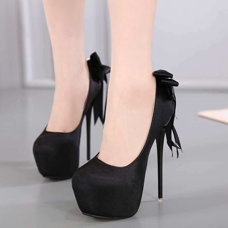 46 size women's shoes, 2025 Spring and Autumn new item, 16CM silk, large bow, rhinestone, high-heeled, slim follow-up shoes