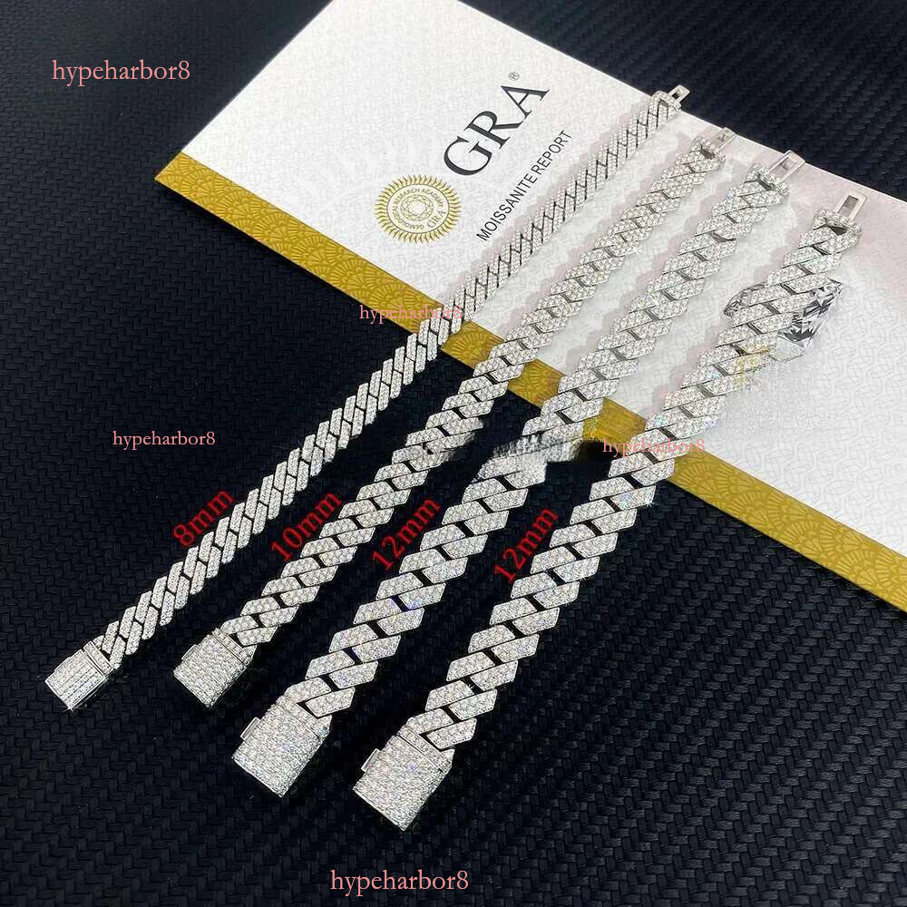 Pass Tester Sier Cuban k Chain Wide 2rows Solid Moissanite Dia 8mm-20mm Jewelry Set Necklaces Hiphop