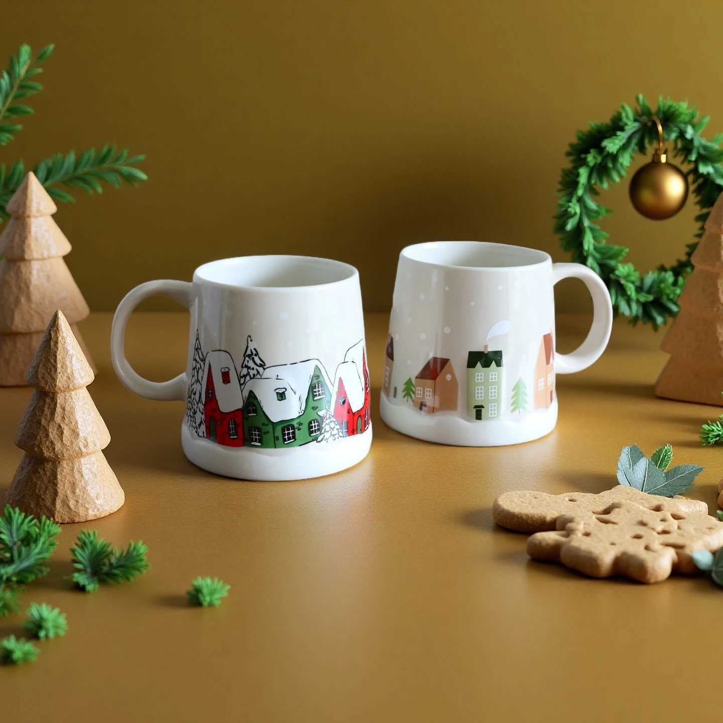 Christmas 350ML/118OZ Christmas Mug - Cute Ceramic Coffee Cup with SaucerBeautifulCreative Gift for HomeOfficeBreakfast Milk/Juice Y251112