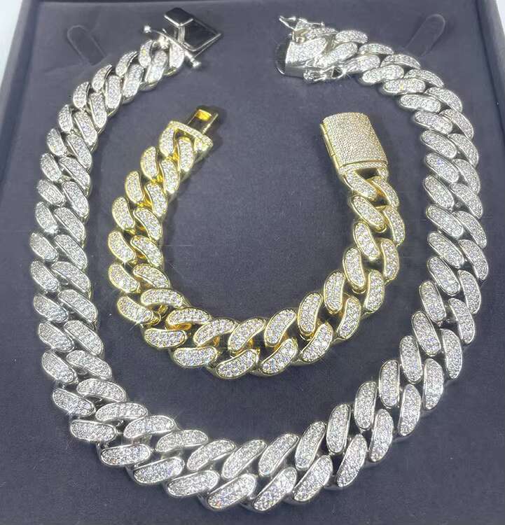 Customized 18mm Wide 2-Row Moissanite Diamond 925 Sterling Silver Cuban Link Chain for Mens Hip-hop Jewelry