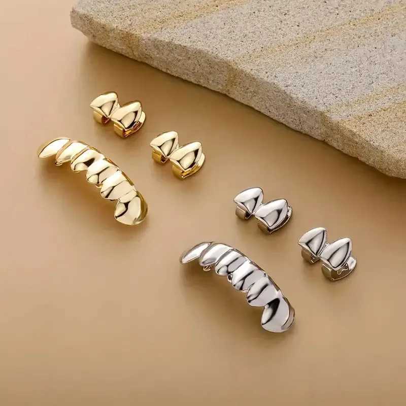3CPS/Set of Gold Silver Plated Hip Hop Teeth for Mouth Grizz Hat Top and Bottom Grill Set Vampire Teeth for Halloween Party Set W250412
