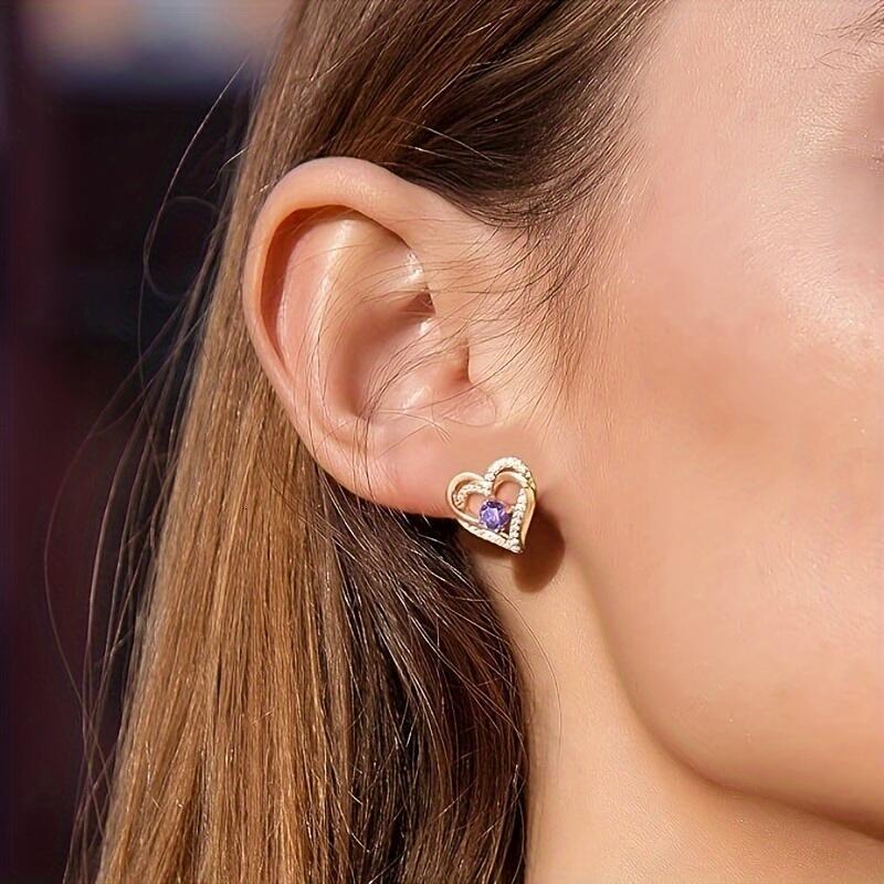 Forever Love Women's Earrings, Sterg Sier Birthstone Heart Stud Earrings Mother's Day Anniversary Birthday Jewelry Gift for Women, Wife and 