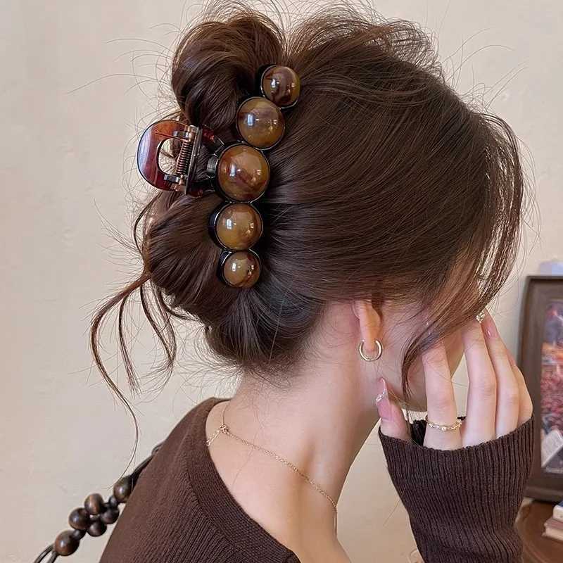 Retro gradient bead hair clip 11cm womens geometric plastic hair clip shark clip fashion all hair clip accessories Y2504012