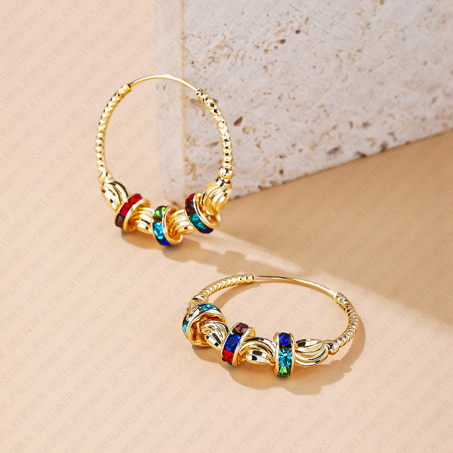 Designer Earrings Designer Earrings for Women Vintage Gold Ball Hoop Earrings Colorful Zircon Ear Hoops Luxury Jewlery Designer for Women Elegant Stat