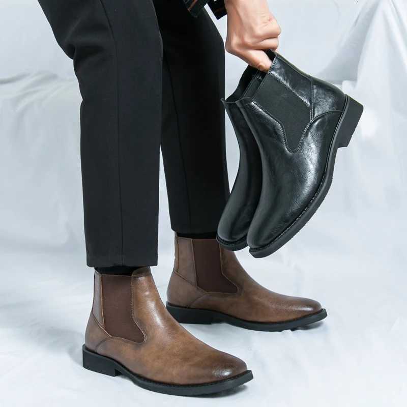 Business Ankle Boots Men Square Toe Two-layer Pigskin European Style Business Office Fi Chelsea Boots Size 38-46 Men BootsXJ251112