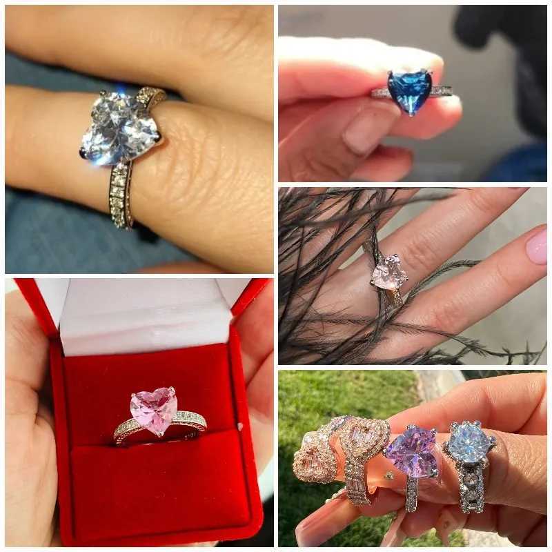 Huitan Luxury Card Womens Heart Engagement Ring AAA Pink Cubic Zirconia Girlfriend Anniversary Gift Recommendation RingXJ250412