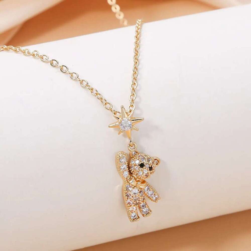 Obega Lovely Bear for Women Cubic Zircon Inlaid Golden Neck Chain Female Necklaces Cute Jewelry Pendant