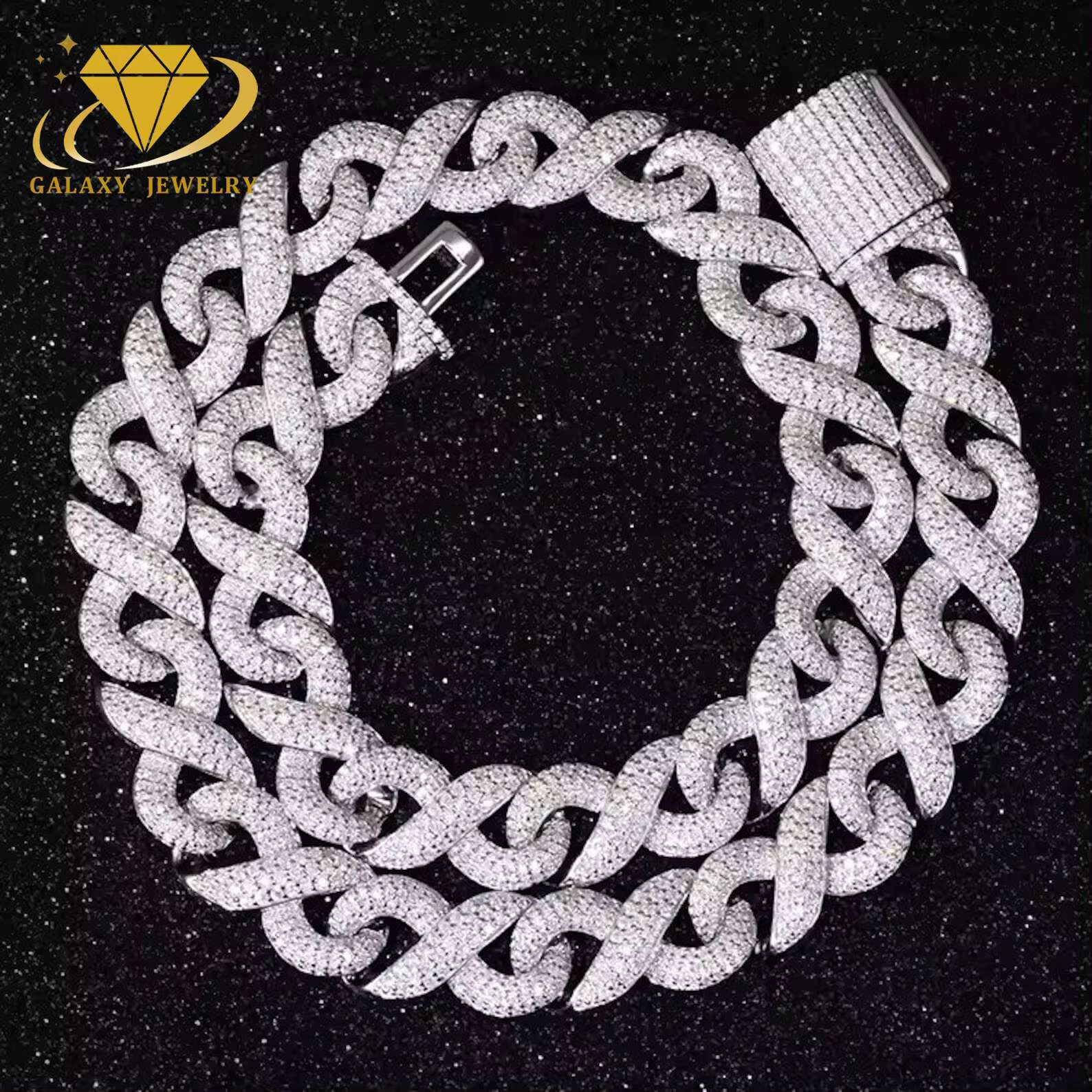 Hot Sale Fashion 13mm Moissanite Diamond Necklace Solid 925 Silver Infinity Iced Out Cuban Link Chain Necklace for Men